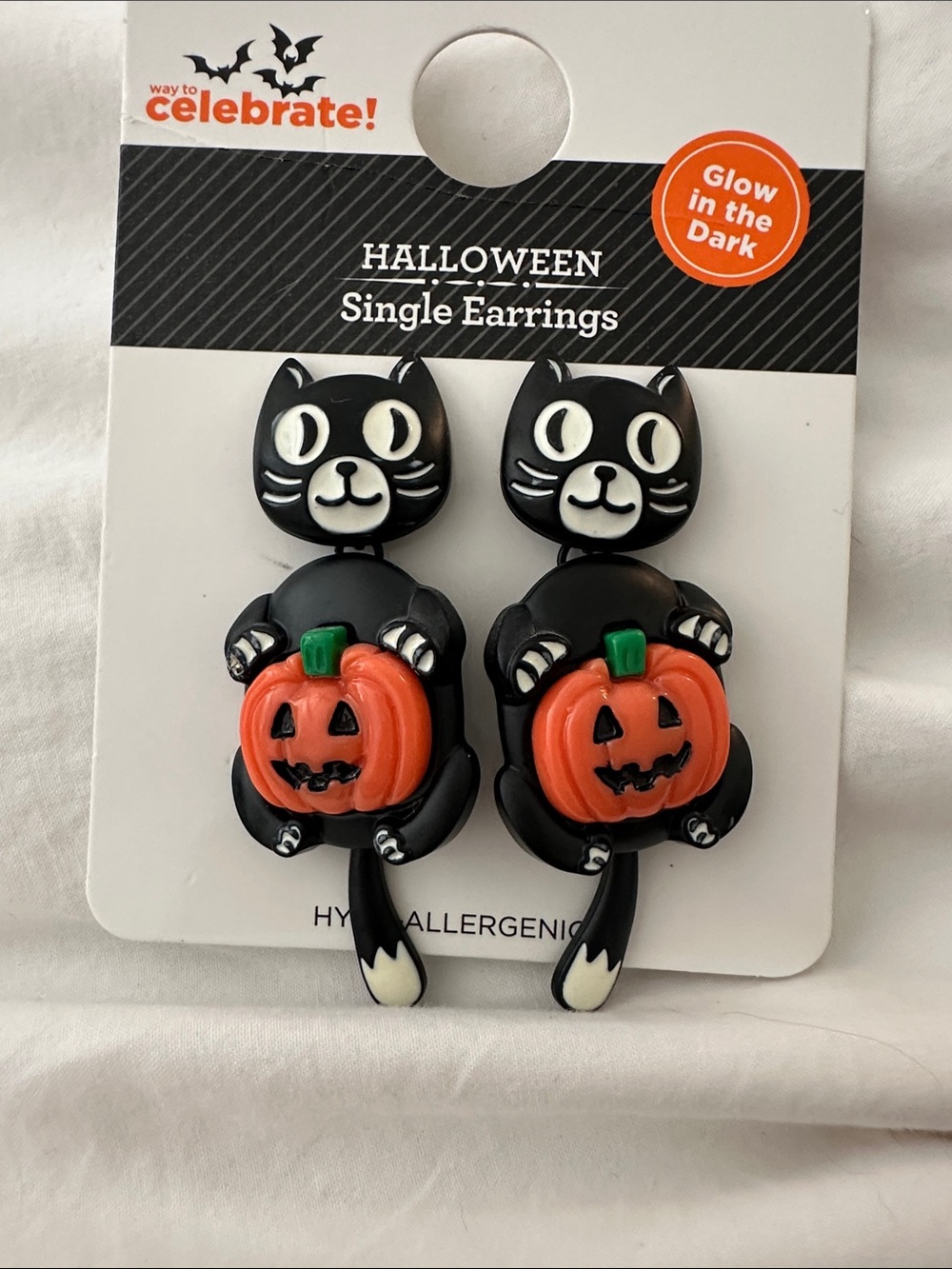 Halloween Black Cat & Orange Pumpkin Earrings - Glow-in-the-Dark